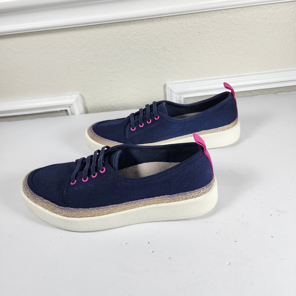 Vionic Jovie Ionic Casual Canvas Slip-On Sneakers Blue Pink Size 5 - Picture 2 of 12